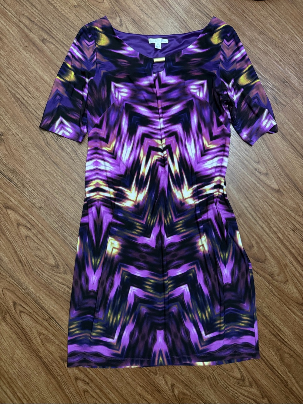 London Times Purple & Yellow Patterned Midi Dress